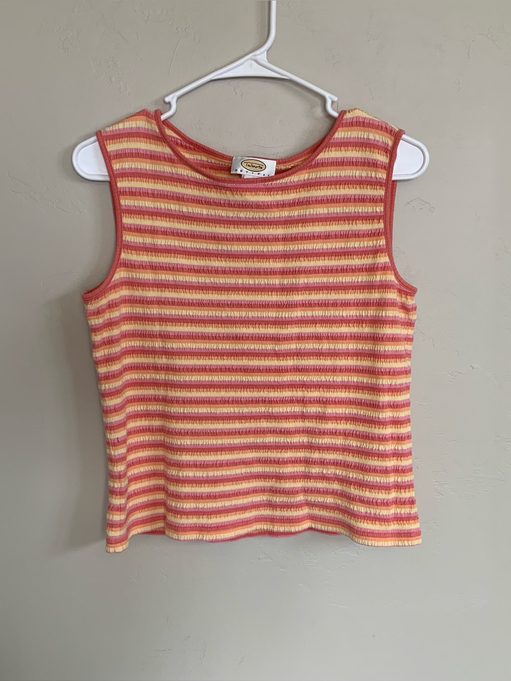 Talbots Petites Striped Knit Scoop Neck Sleeveless Smocked Tank Top Women’s Sz S - Picture 1 of 4